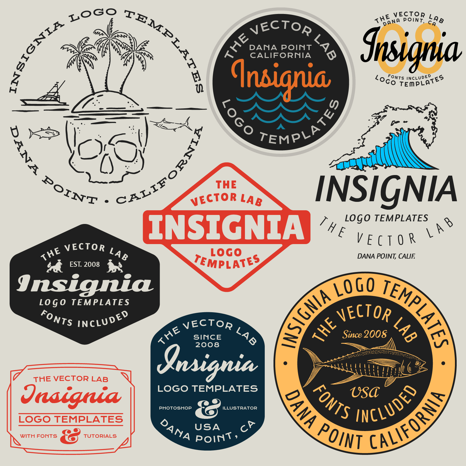 Insignia graphic logo templates for Adobe Affinity Corel