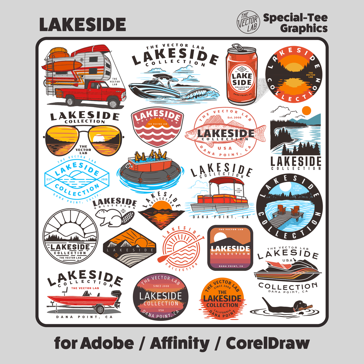 Lakeside graphic & logo templates for  Adobe, Affinity, CorelDraw