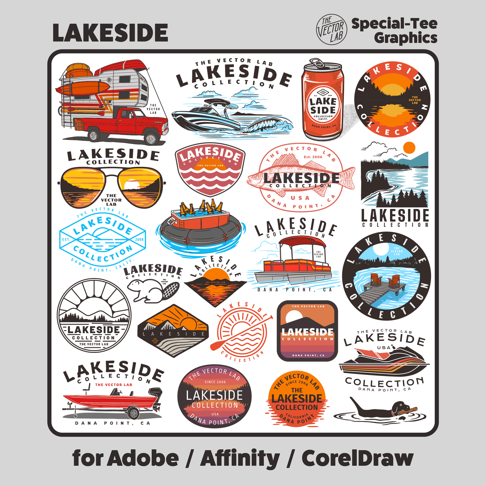Lakeside graphic & logo templates for  Adobe, Affinity, CorelDraw
