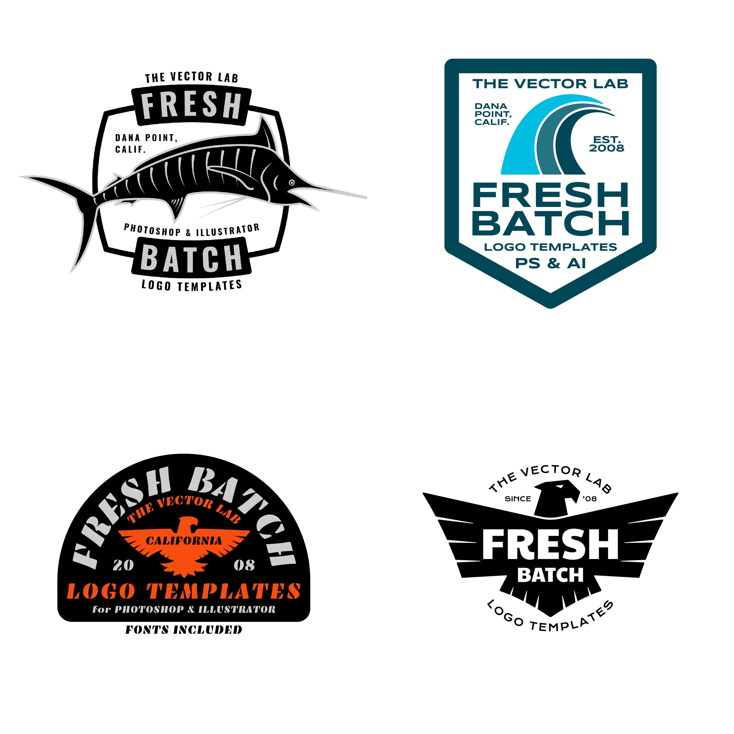 Set of the river fish in vector. Fish logo design templates