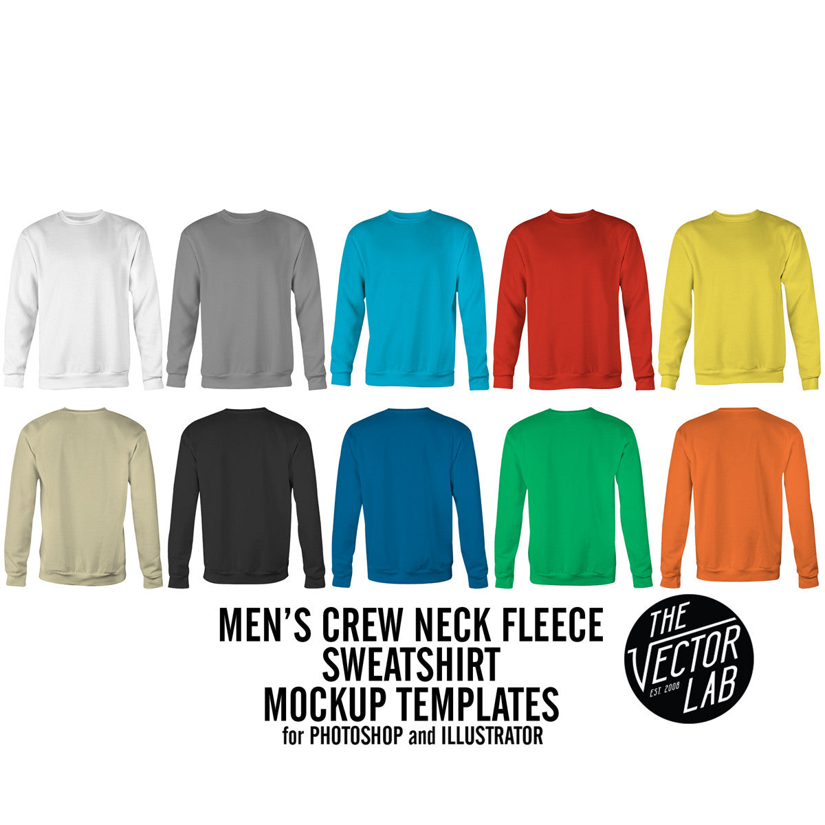 Men's Crew Neck Mockup Templates Photoshop & Illustrator
