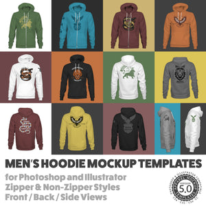Men's Hoodie Sweatshirt Mockup Templates for Photoshop and Illustrator