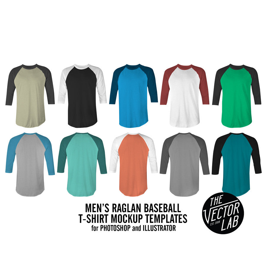 Men's Raglan Shirt Mockup Templates Photoshop & Illustrator