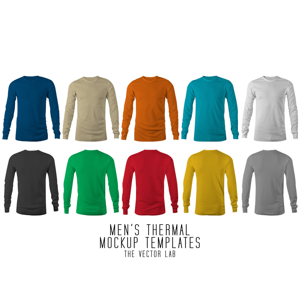 Men's Thermal Long Sleeve Mockup Templates Photoshop & Illustrator
