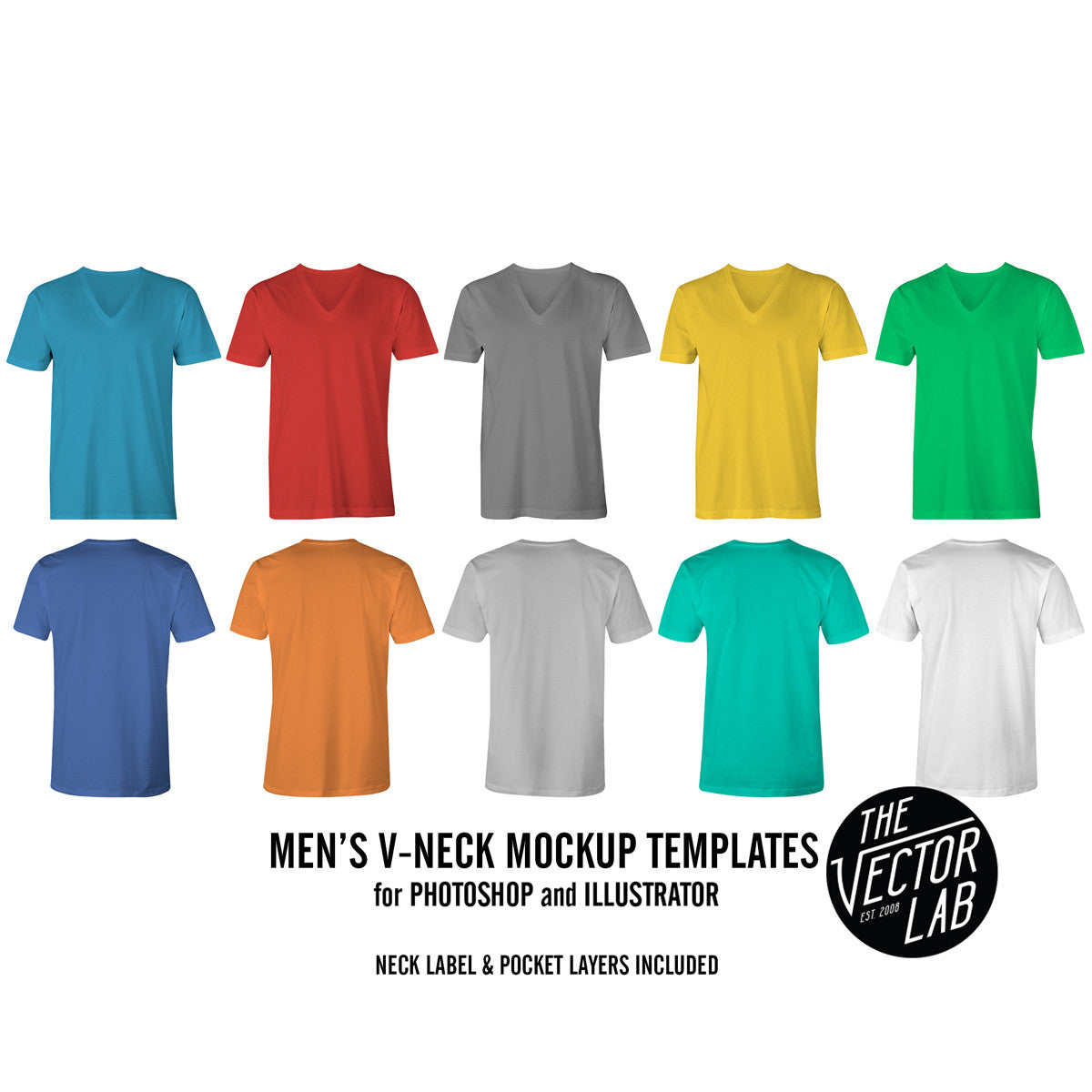 Men's V-Neck Mockup Templates Photoshop & Illustrator