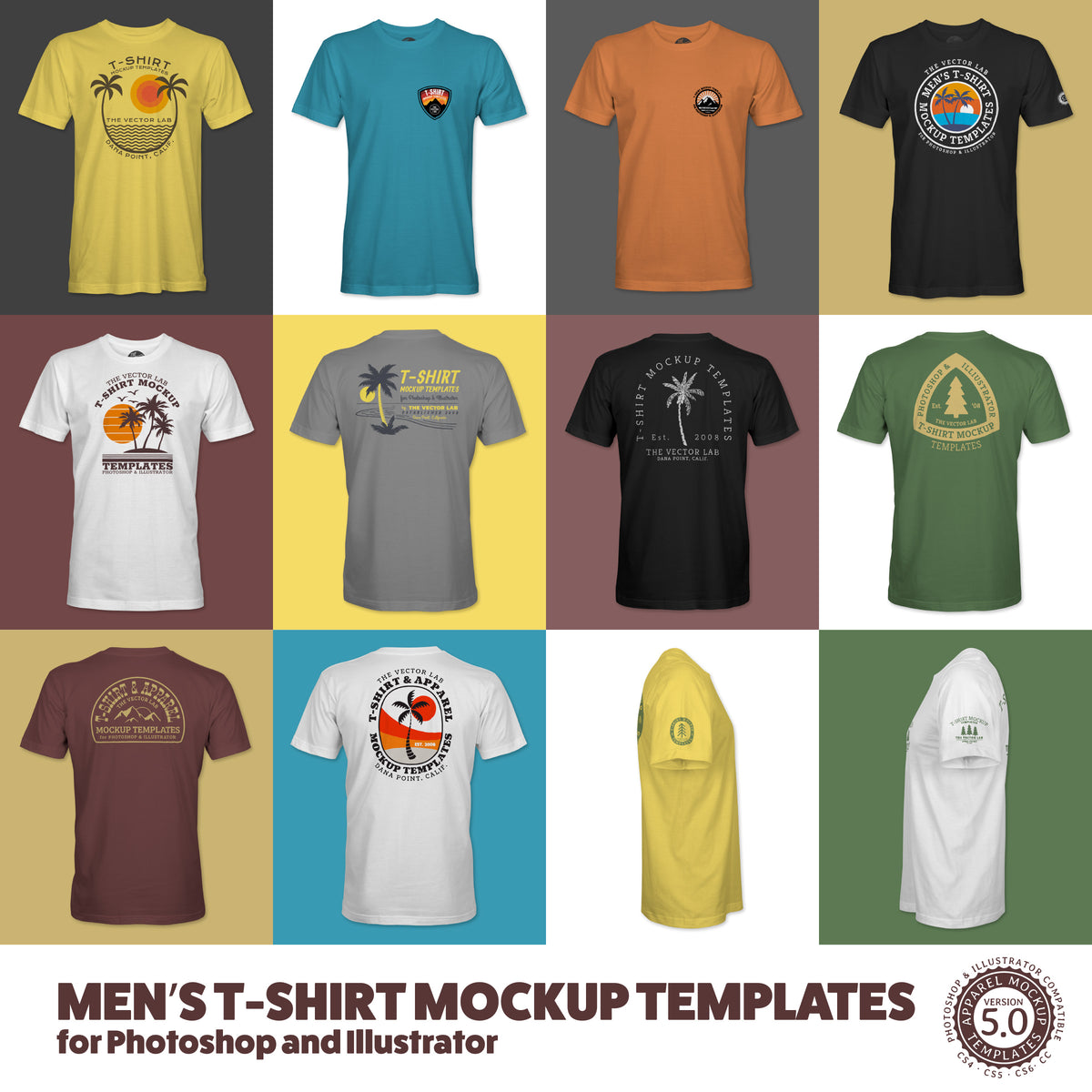Men's Short Sleeve Mockup Templates for Photoshop and Illustrator