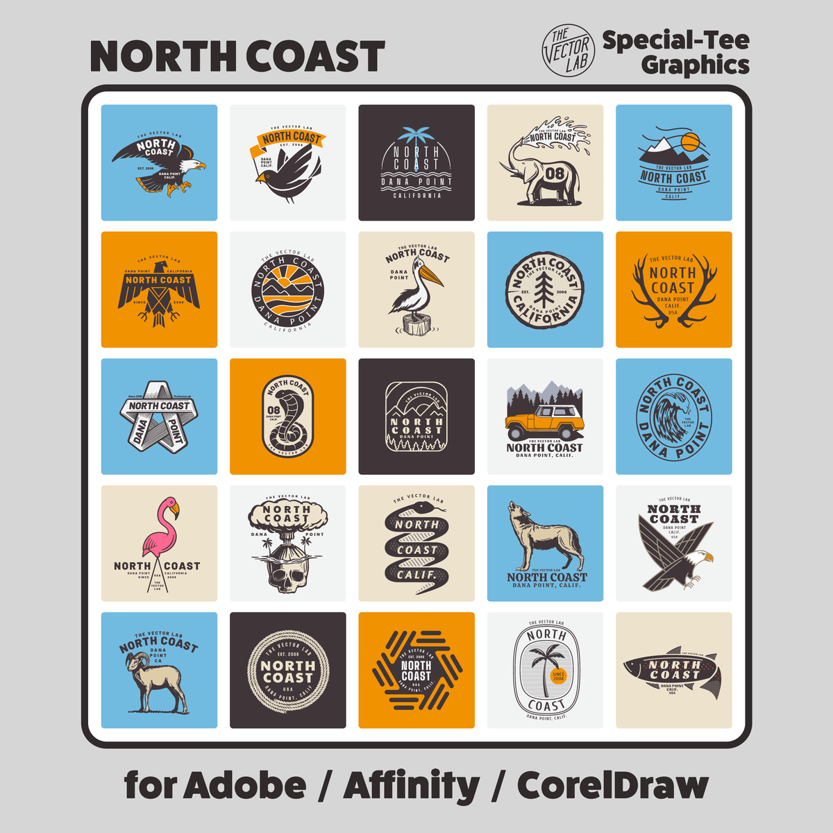 North Coast Collection of Graphic & Logo Templates for Adobe Affinity CorelDraw