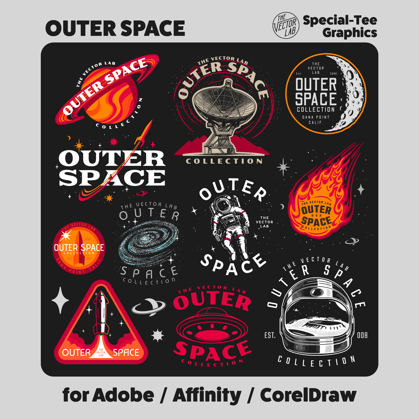 Outer Space Graphic Logo Templates for Adobe Affinity CorelDraw
