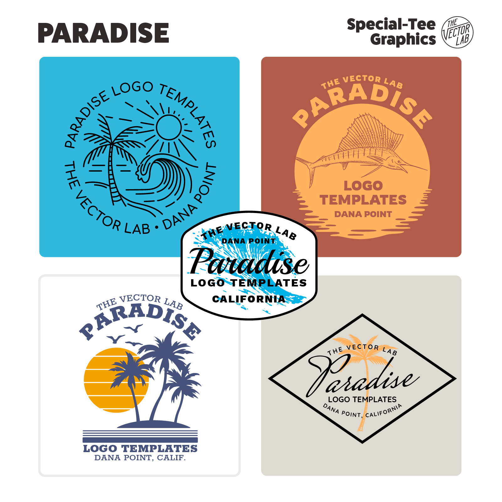 Paradise Graphic Logo Templates for Adobe Affinity Corel