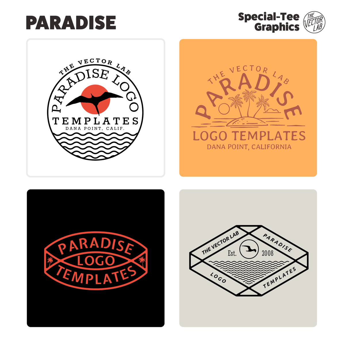 Paradise Graphic Logo Templates for Adobe Affinity Corel