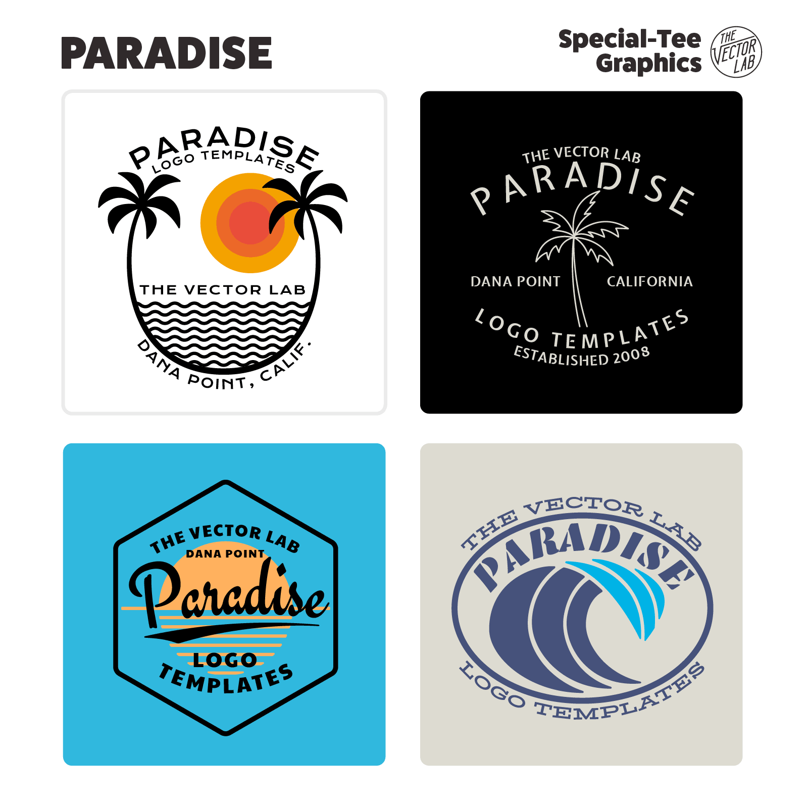 Paradise Graphic Logo Templates for Adobe Affinity Corel