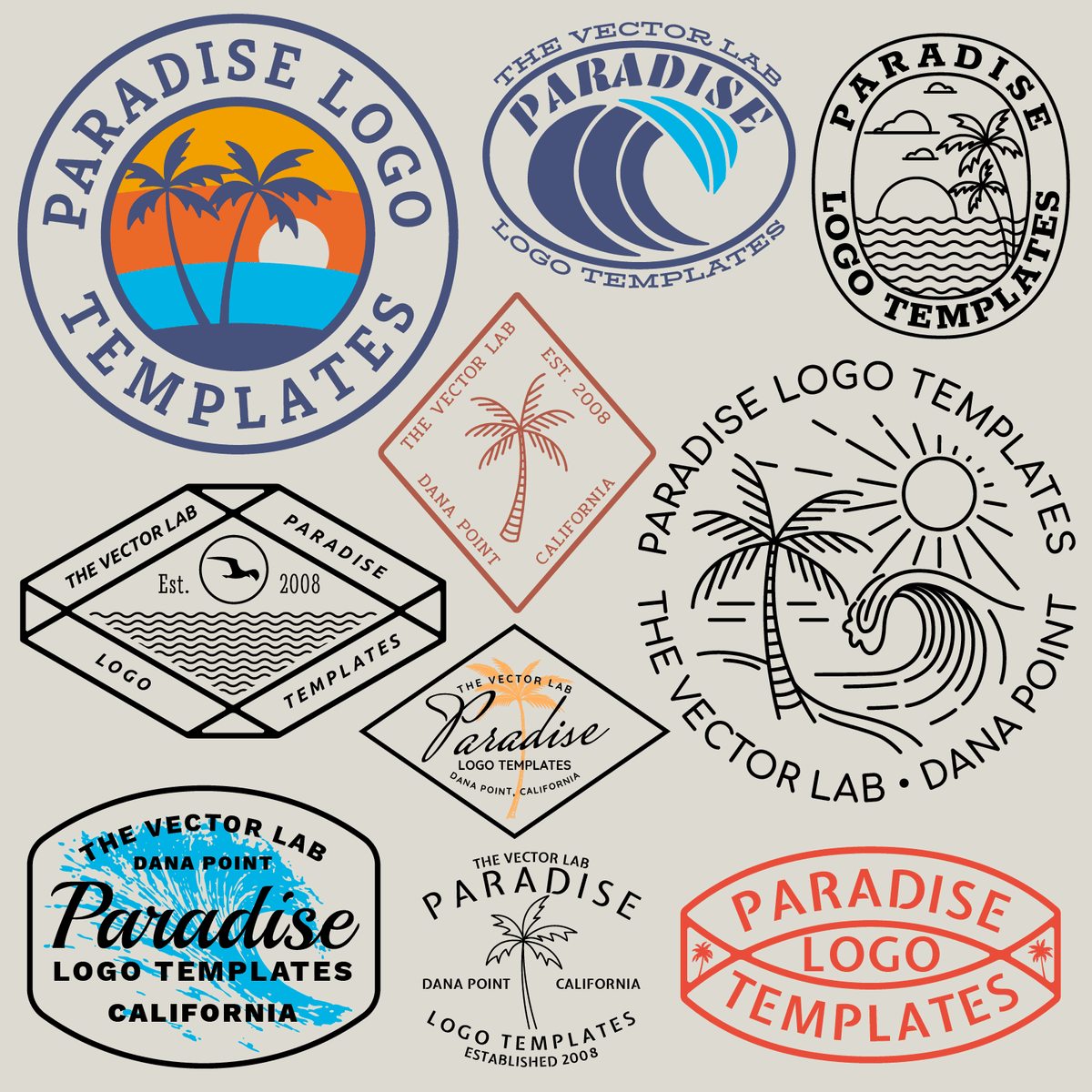 Paradise Graphic Logo Templates for Adobe Affinity Corel