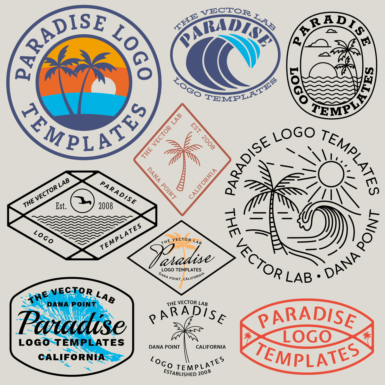Paradise Graphic Logo Templates for Adobe Affinity Corel