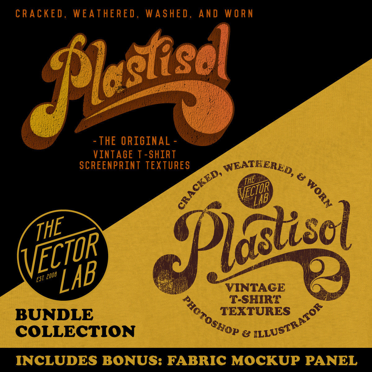 Plastisol 1&amp;2 Bundle: Vintage T-Shirt Textures for Photoshop and Illustrator
