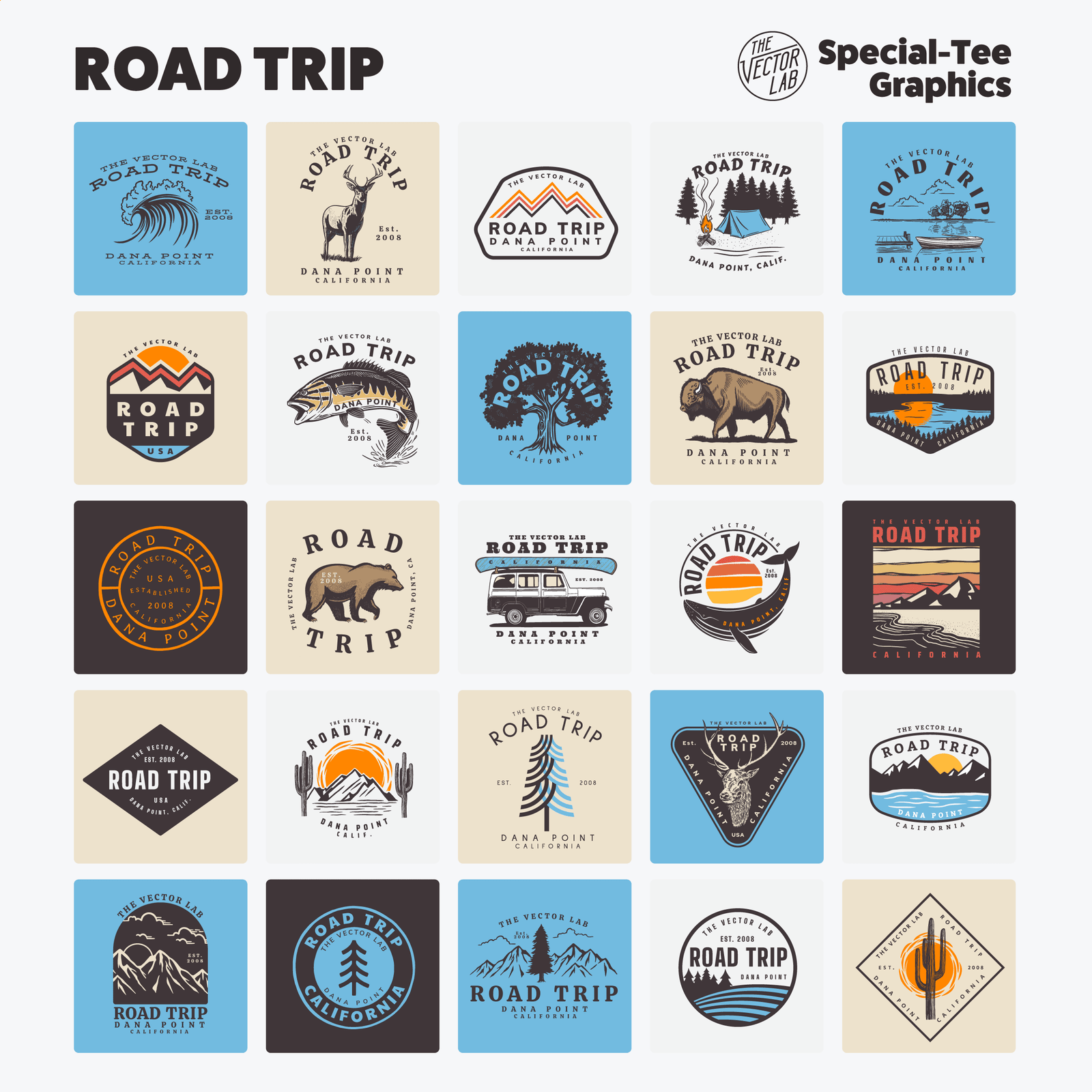 Road Trip Graphic & Logo Templates for Adobe Affinity CorelDraw