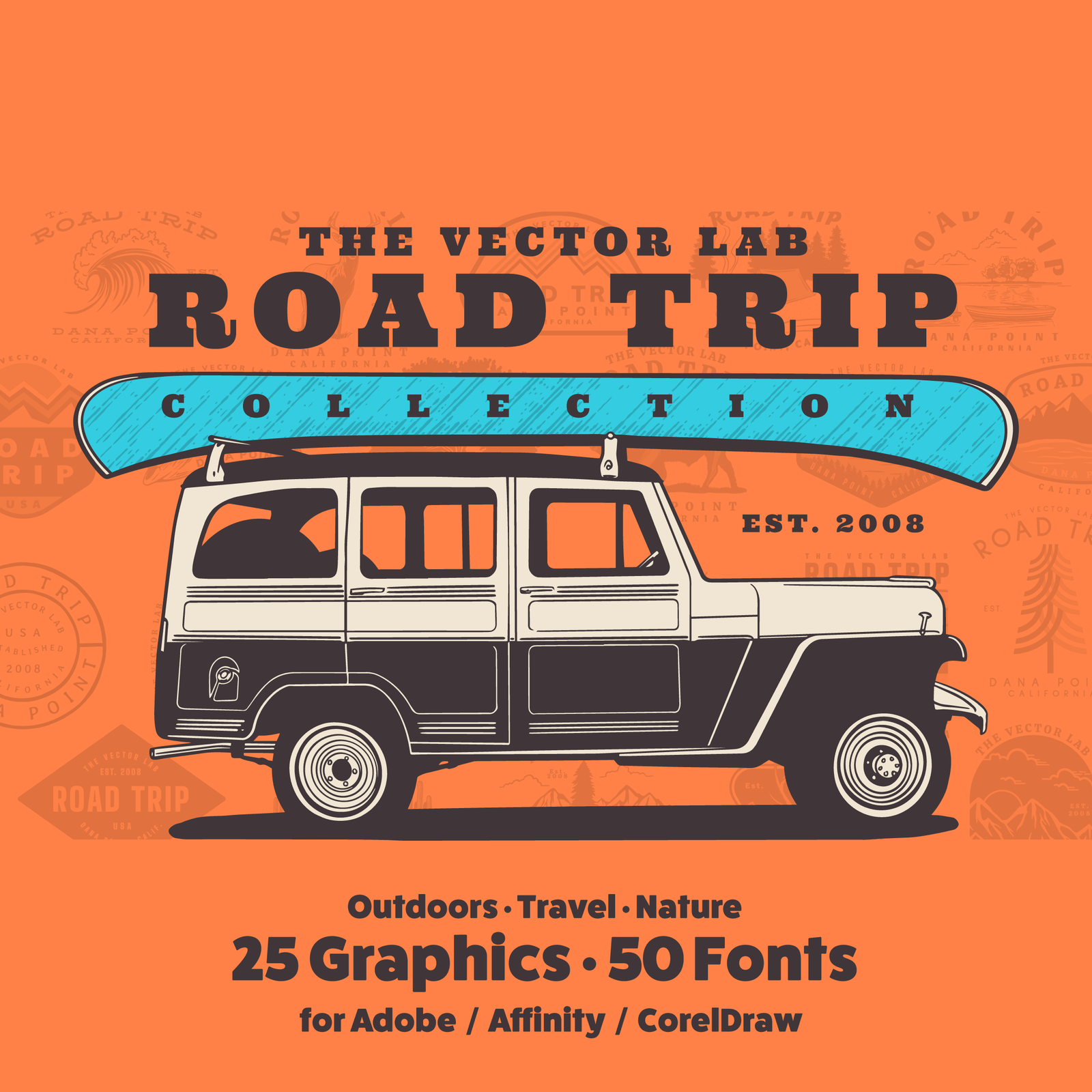 Road Trip Graphic & Logo Templates for Adobe Affinity CorelDraw