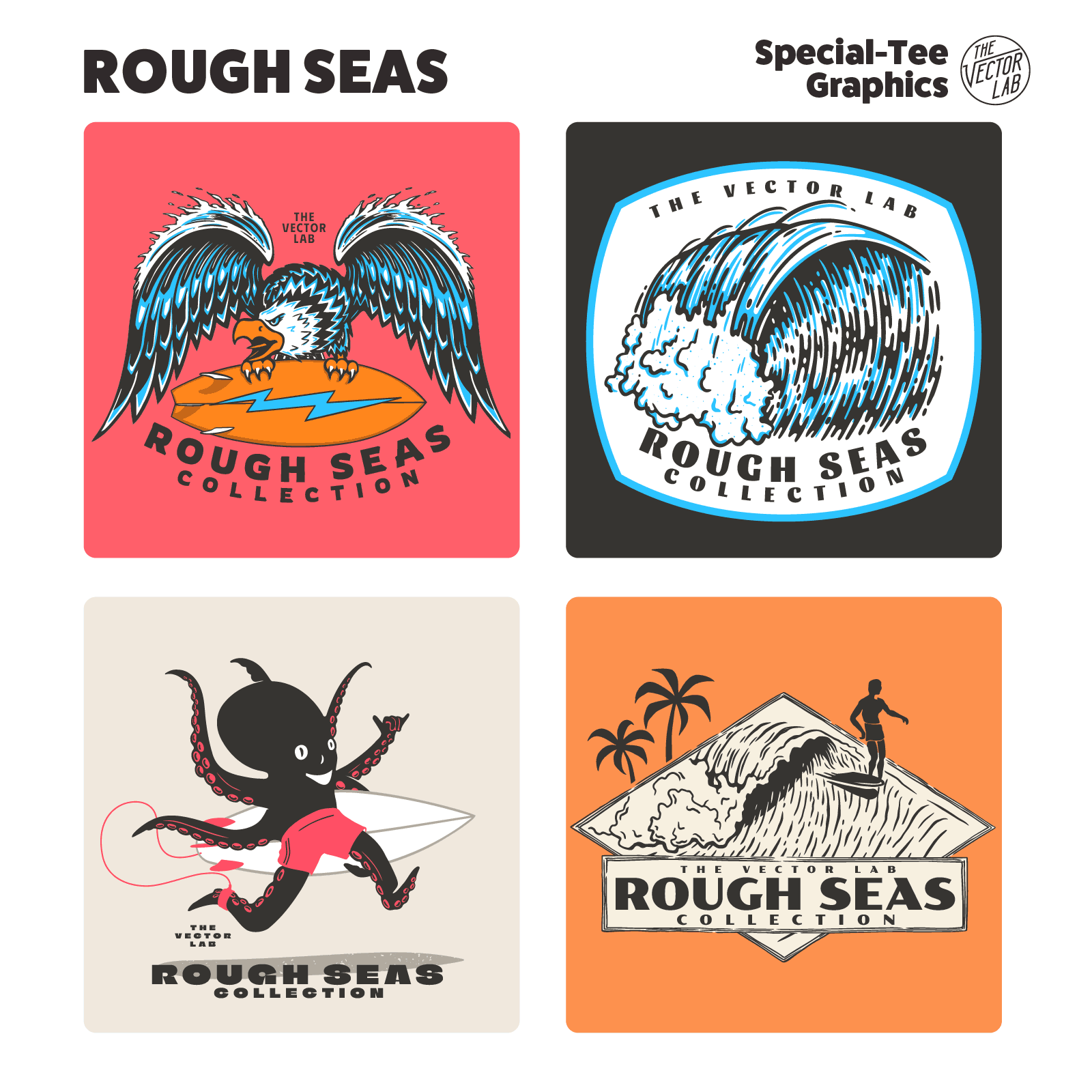 Rough Seas - surfing & waves - graphic logo templates