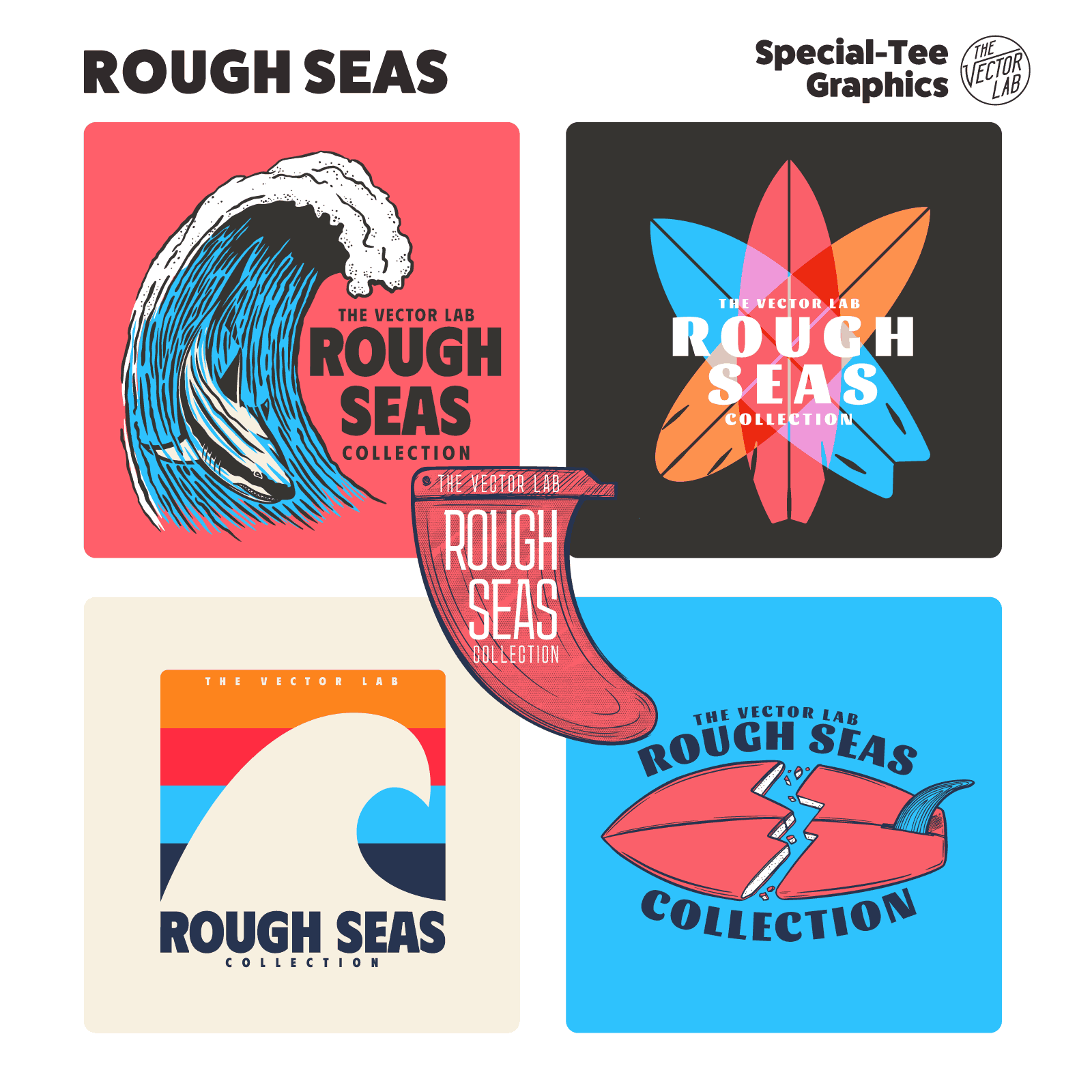 Rough Seas - surfing & waves - graphic logo templates