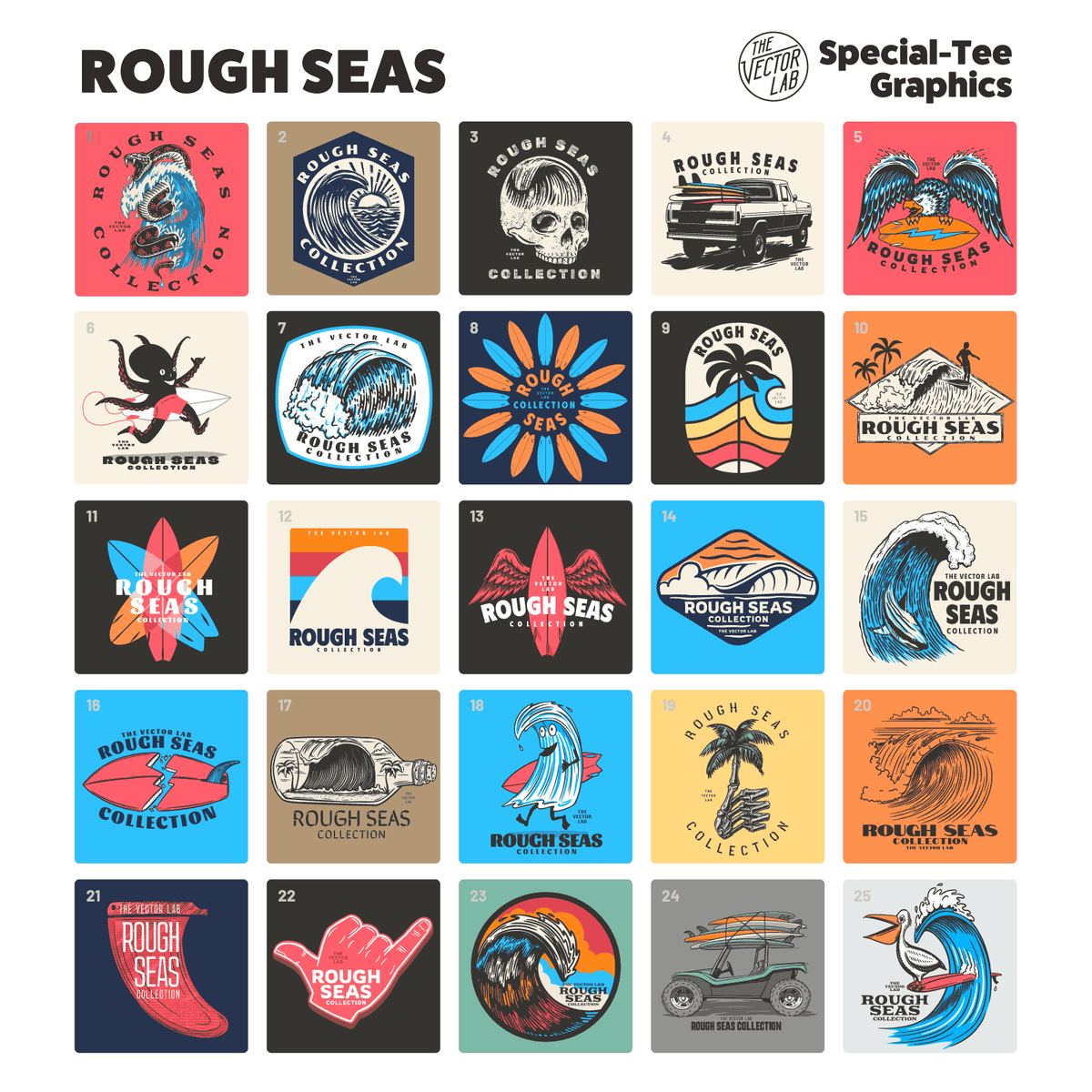 Rough Seas - surfing & waves - graphic logo templates
