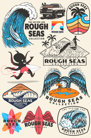 Rough Seas - surfing & waves - graphic logo templates