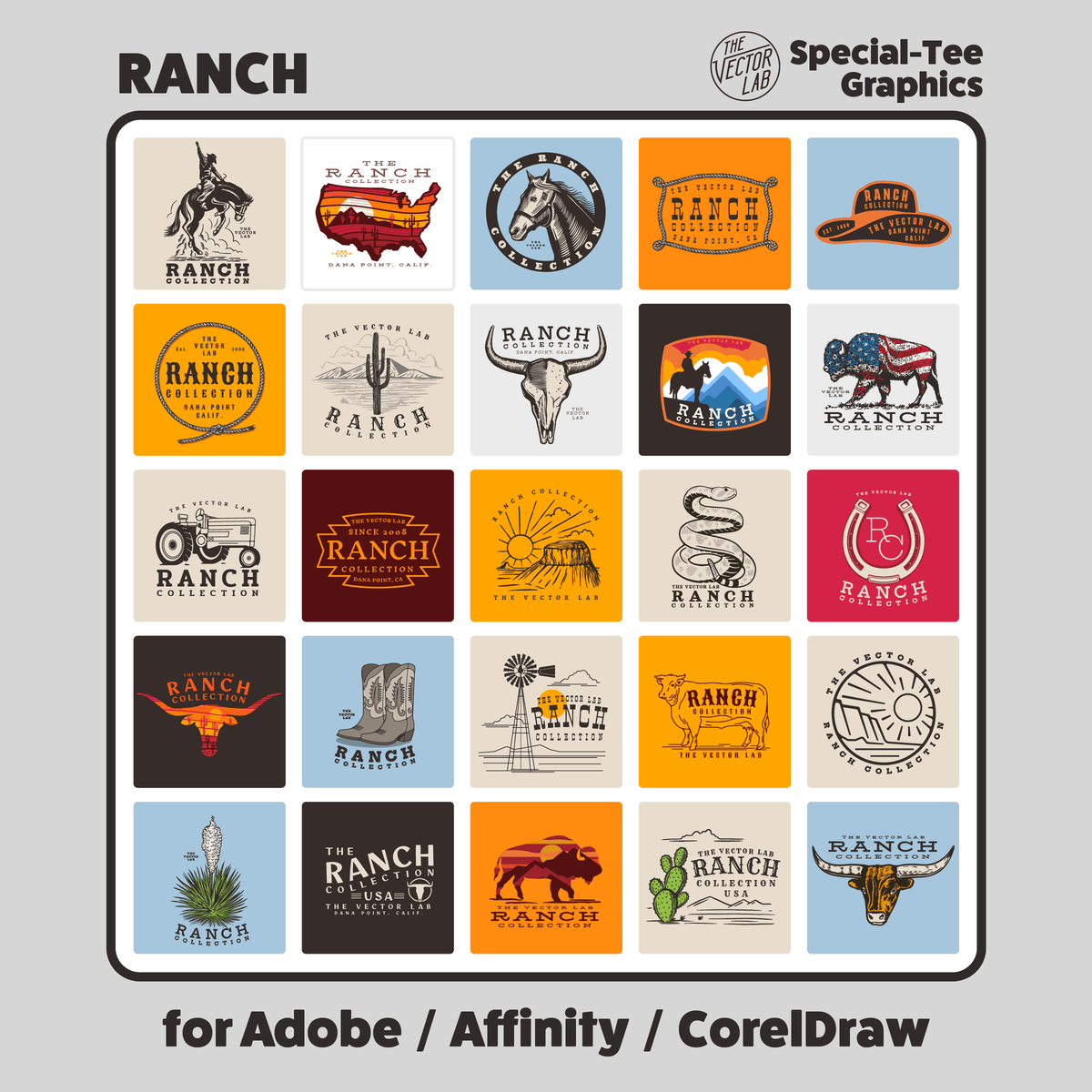 Ranch Collection of Graphic & Logo Templates for Adobe Affinity CorelDraw