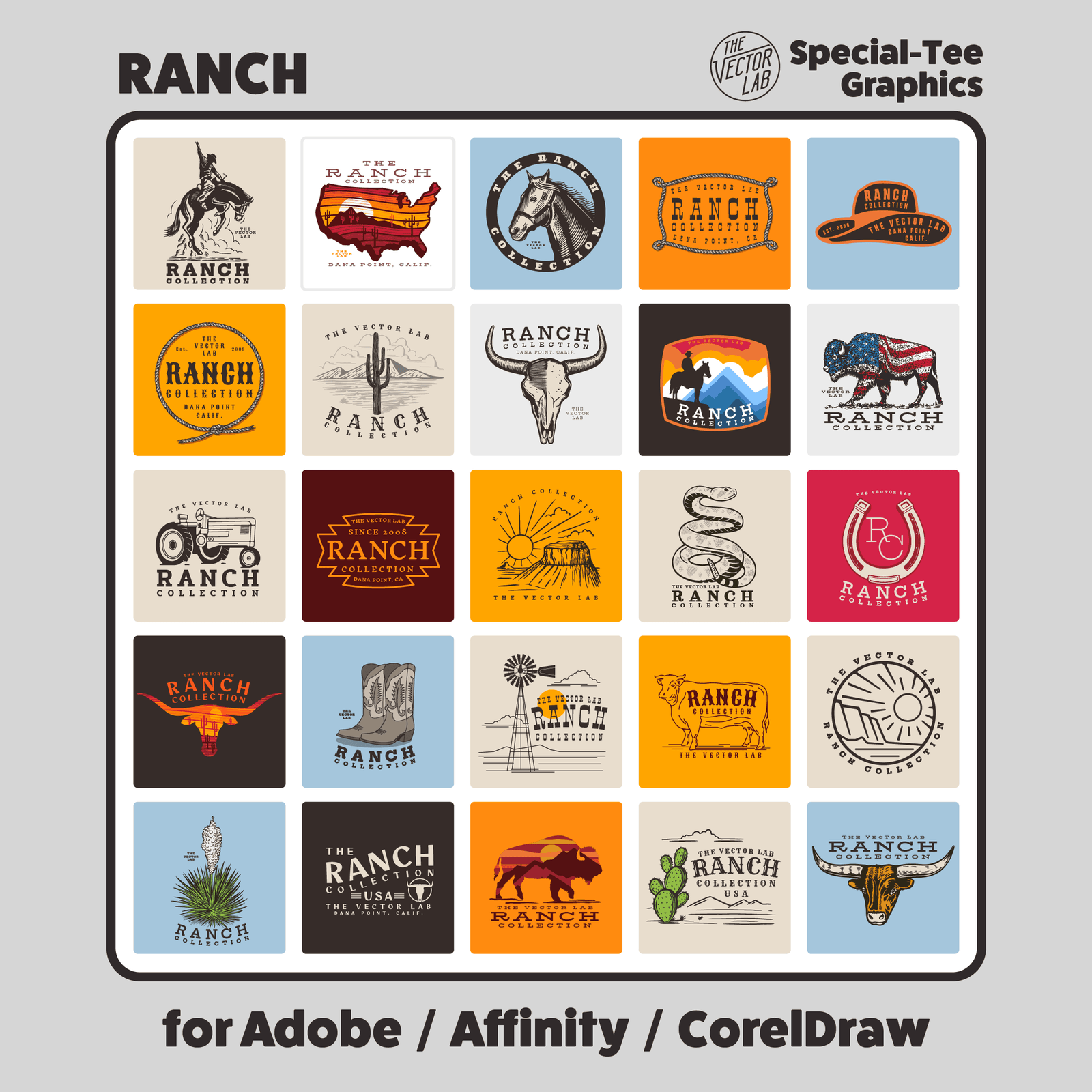 Ranch Collection of Graphic & Logo Templates for Adobe Affinity CorelDraw