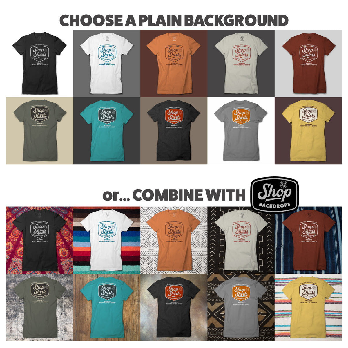 Shop Shirts: Women's T-Shirt Mockup Templates + Backgrounds