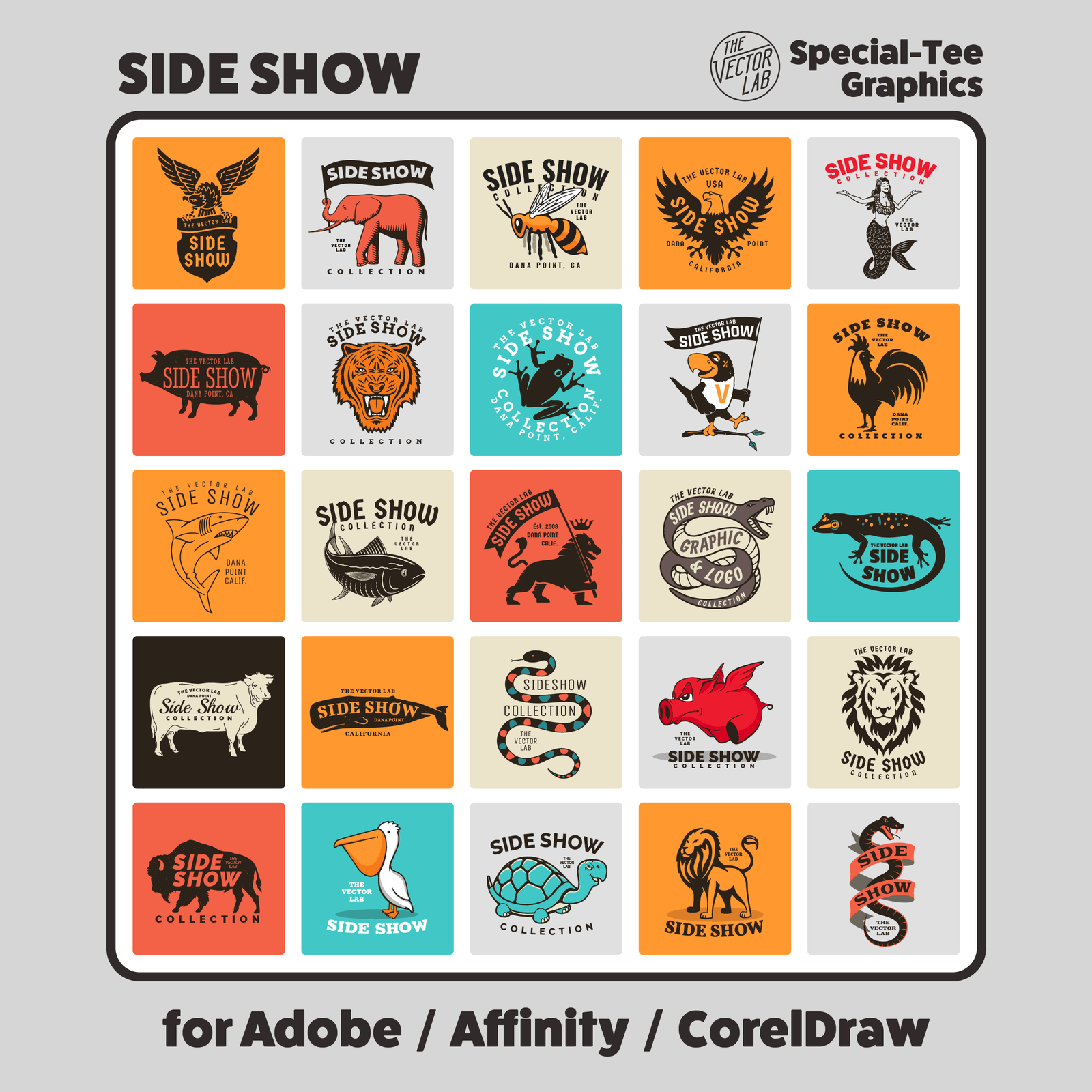Side Show Graphic Logo Templates for Adobe Affinity CorelDraw