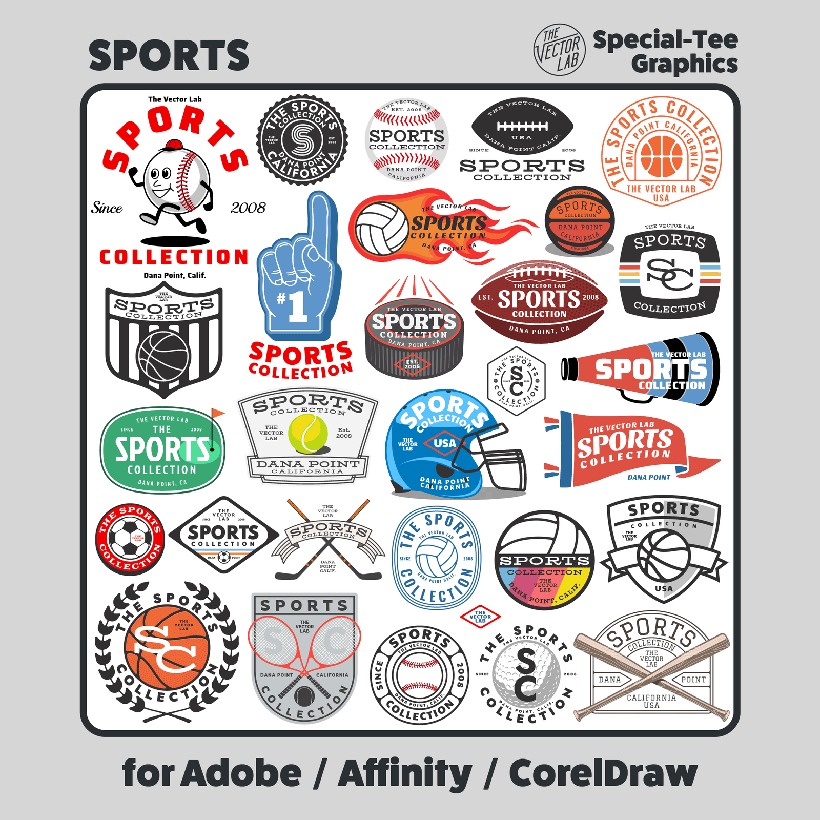 Sports Collection of Graphic & Logo Templates Adobe Affinity Corel