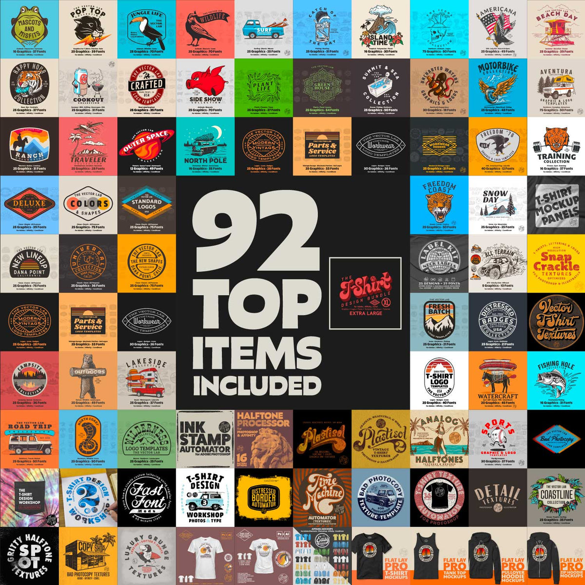 T-Shirt Design Bundle XL - 92 items
