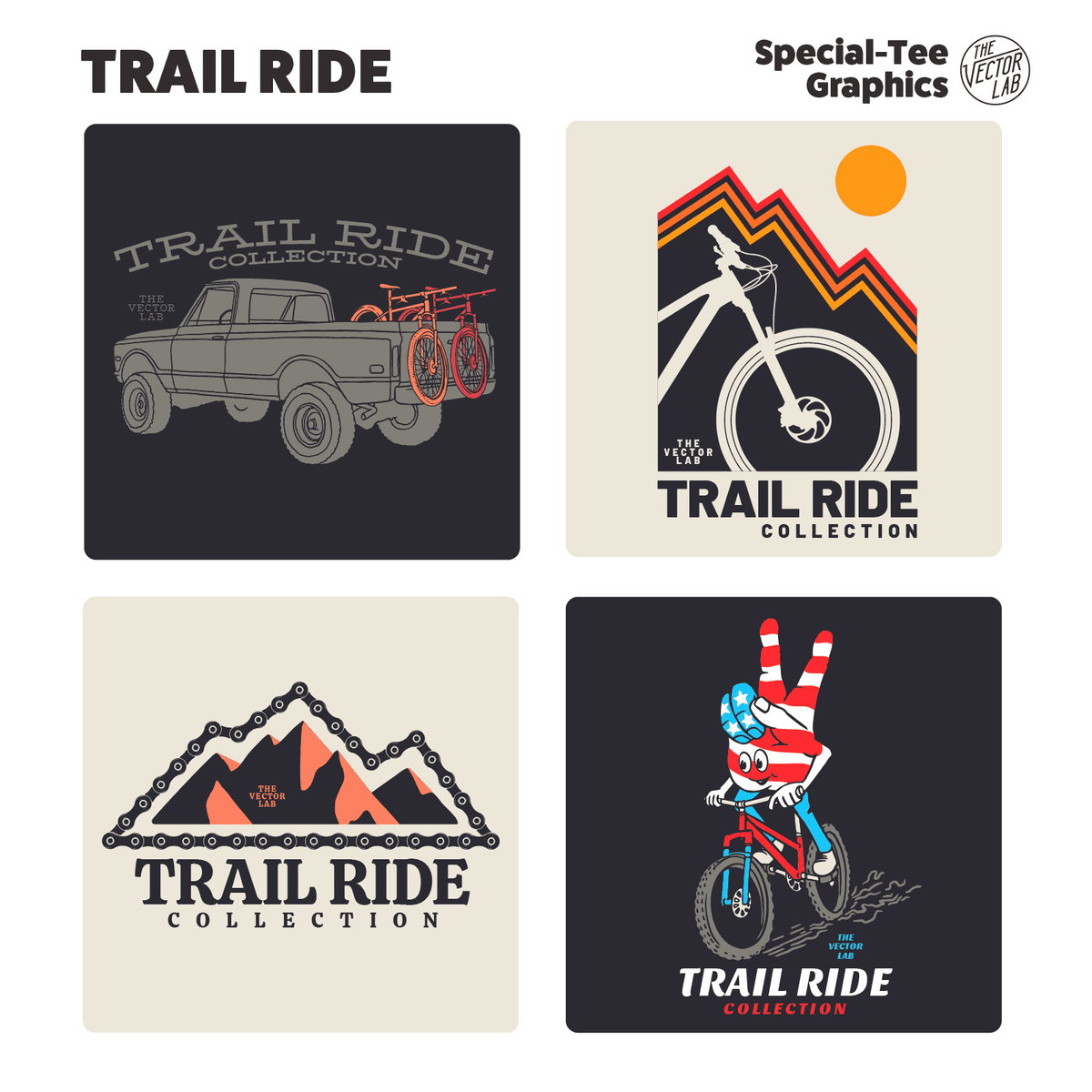 Trail Ride Mountain Bike MTB Graphic Logo Templates
