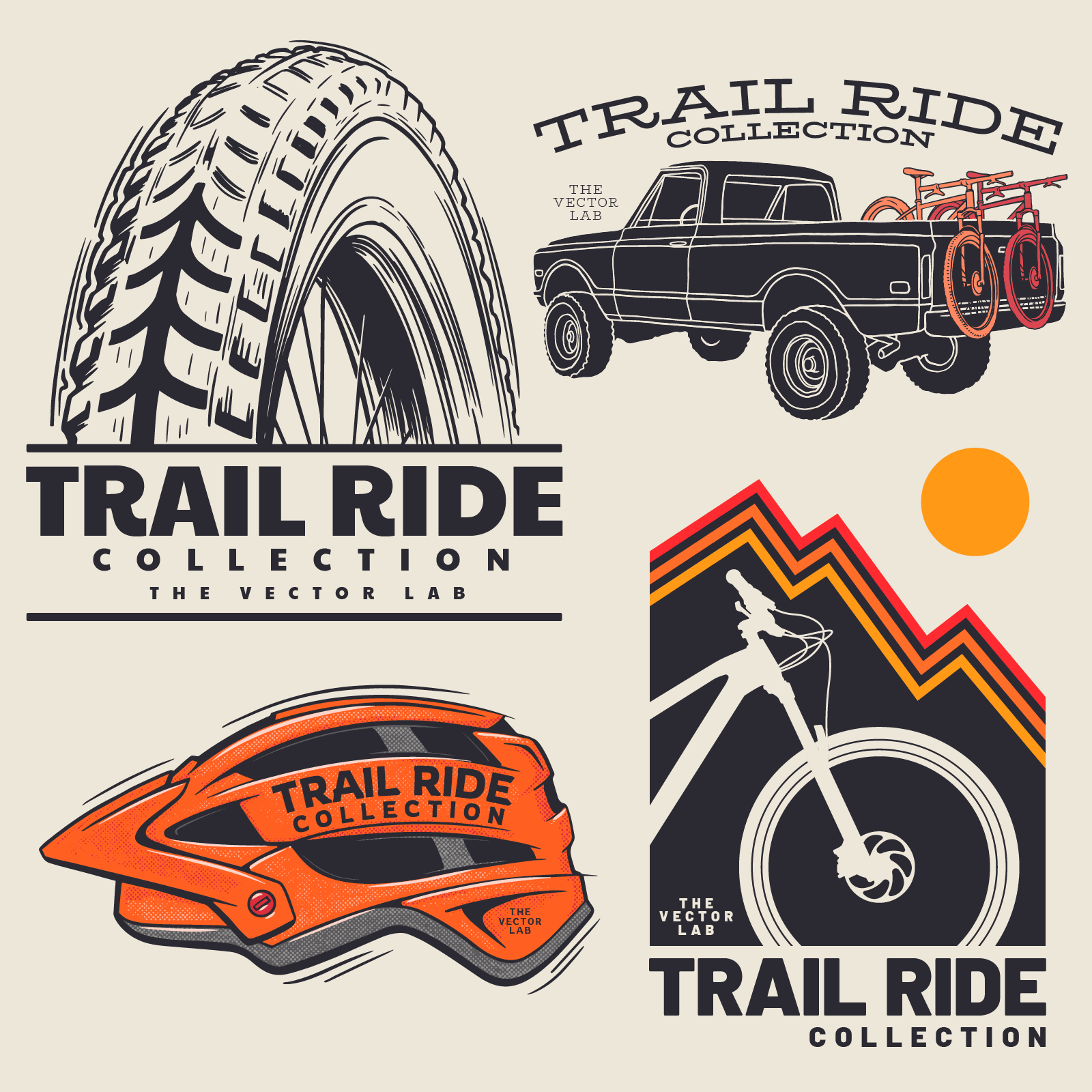 Trail Ride Mountain Bike MTB Graphic Logo Templates