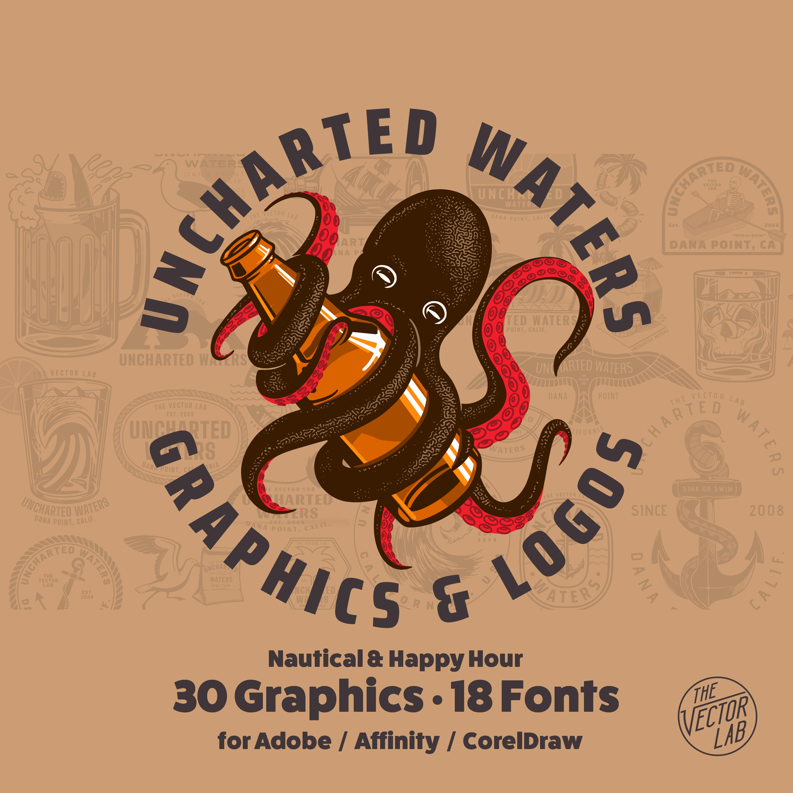 Uncharted Waters - Nautical graphic templates for Adobe, Affinity, CorelDraw