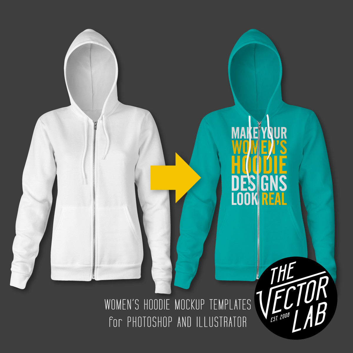 Women's Hoodie Sweatshirt Mockup Templates for Photoshop and Illustrator