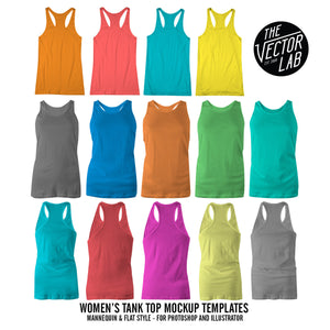 Women's Racerback Tank Top Mockup Templates for Photoshop and Illustrator