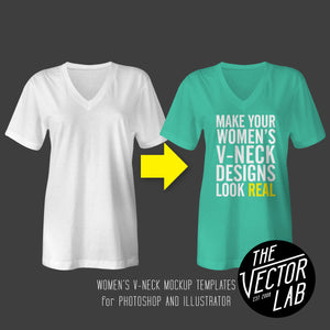 Women's V-Neck Shirt Mockup Templates for Photoshop and Illustrator
