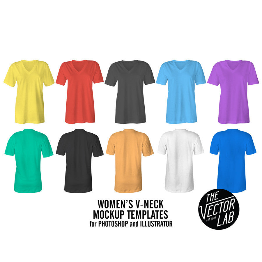 Women's V-Neck Mockup Templates for Photoshop and Illustrator