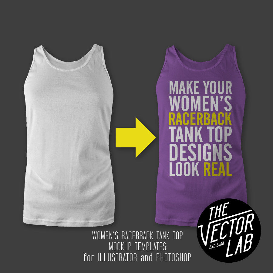 Women's Racerback Tank Top Mockup Templates for Photoshop and Illustrator
